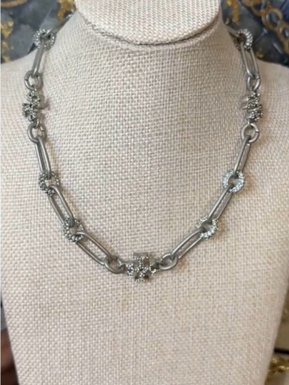 NWT Tory Burch Roxanne Crystal Paperclip Chain Necklace